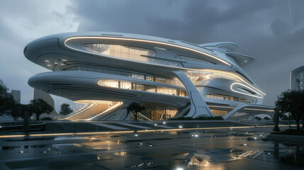 3D render of abstract futuristic architecture with Empty ground.minimalist style design,