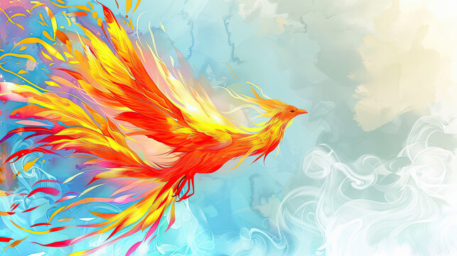 Illustration of a flying phoenix