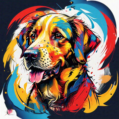A dynamic PNG image of an abstract dog illustration with colorful splash effects and bold strokes, creating a vibrant and artistic look that stands out on various backgrounds.