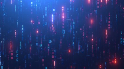 Obraz premium A digital background featuring blue binary code and data streams, creating a technology-inspired flowing flow for the visual. The dark color scheme adds depth to the overall composition