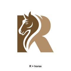 Horse and letter R concept for initial logo or brand name, suitable for ranch farmer, equestrian sports business and others.