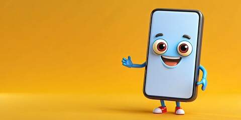 A smartphone mascot with face and eyes , mascot, smartphone,, technology, cute, character, digital, device, communication