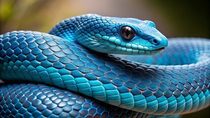 Fototapeta premium Blue snake with intricate textures on its scales , wildlife, reptile, nature, exotic, slithering, scales, pattern