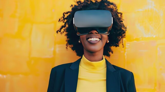 Spectacular Youn girl wearing VR glasses and seems excited