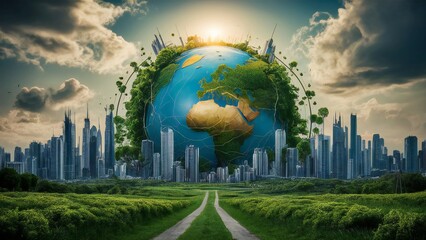 Green future city. Sustainable energy, ecology and environment concept.
