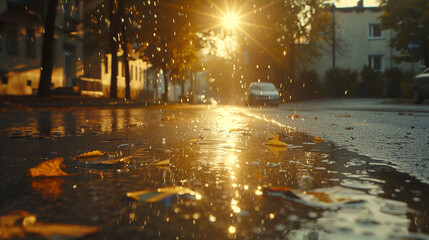 Fall background, autumn backdrop, sun and rain, beautiful weather 