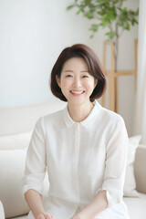 Elegant Middle-aged Woman with a Warm Smile in a Cozy Home Environment