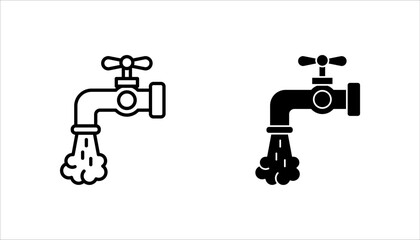 Water tap icon set, Black illustration isolated on white background for graphic and web design.
