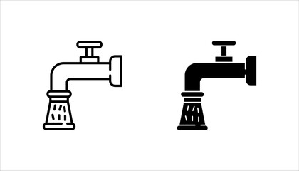 Water tap icon set, Black illustration isolated on white background for graphic and web design.