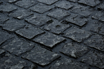 雨に濡れた石畳の地面