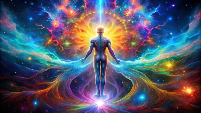Divine cosmic entity manipulating space and time in psychedelic colors, psychedelic, cosmic, entity, space, time