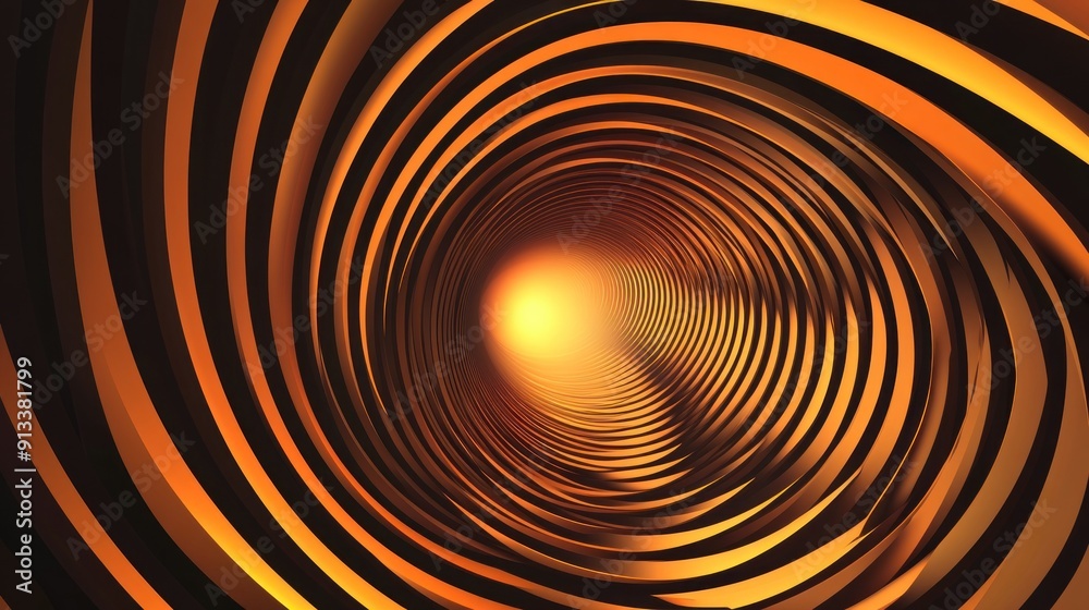 Poster abstract golden spiral tunnel with light at the end