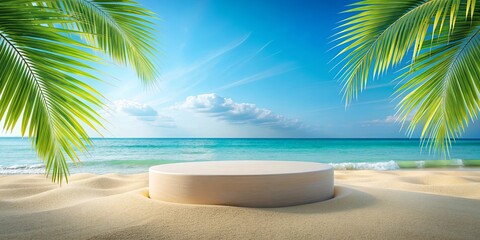 Fototapeta premium rendering tropical beach background with podium scene for summer product display presentation , summer