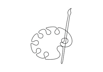 Palette and paint brush continuous one line drawing vector illustration