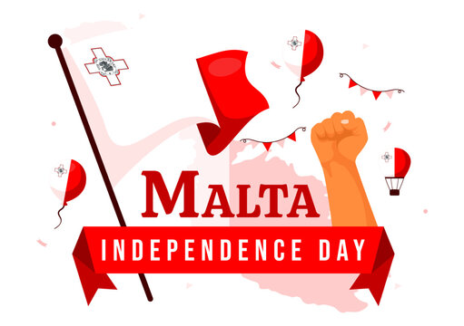 Happy Independence Day of Malta Vector Illustration Celebrating 21st September with a Waving Flag in a National Holiday Flat Style Cartoon Background