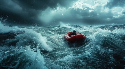 A Single Soul Battling the Ocean's Fury.