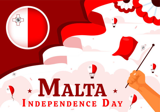Happy Independence Day of Malta Vector Illustration Celebrating 21st September with a Waving Flag in a National Holiday Flat Style Cartoon Background
