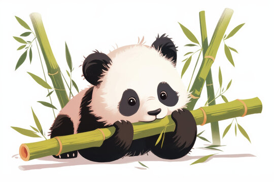 A baby panda munching on bamboo