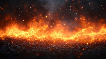 Closeup of burning flames, fire background banner long, isolated on black background
