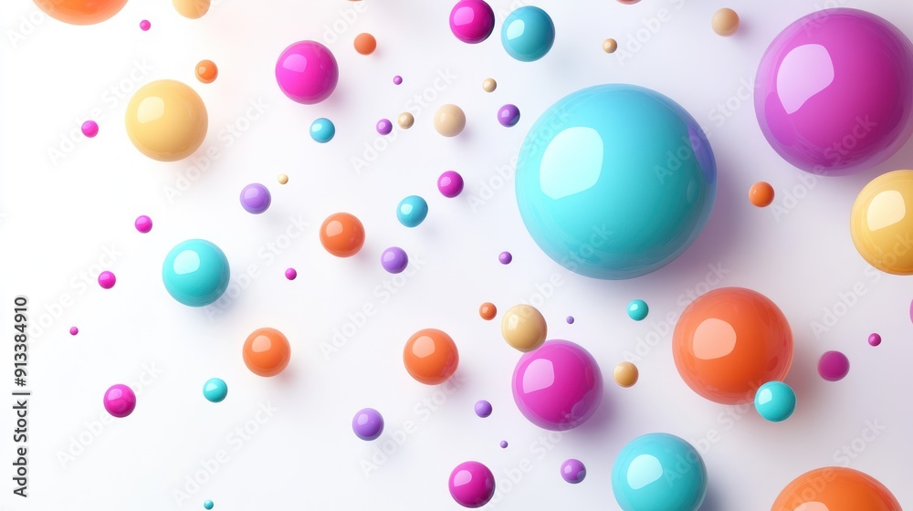 Wall mural colorful spheres floating on a white background