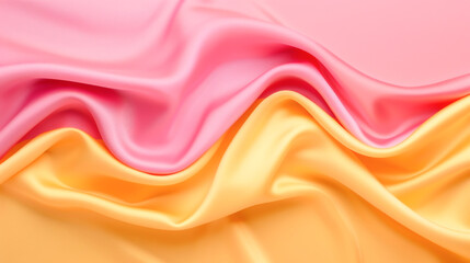 Obraz premium A vibrant arrangement of soft satin fabric in pink and orange shades, showcasing smooth textures and elegant drapery.