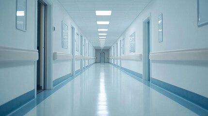 Abstract blur of a bright hospital corridor, evoking a sense of calm, tranquility, and hope. The defocused lights and colors suggest an atmosphere of healing and optimism