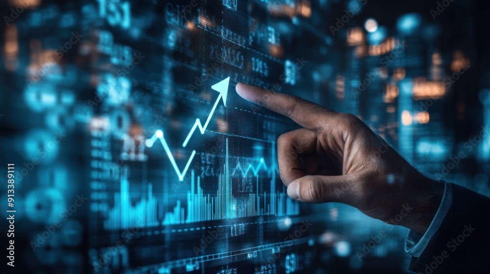 Poster Hand Interacting with a Financial Data Display