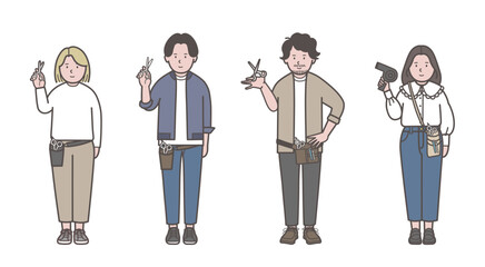 さまざまな美容師の全身イラスト