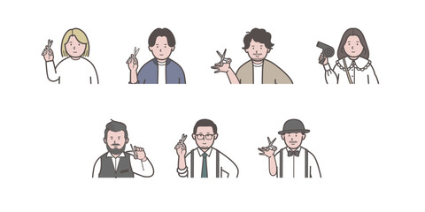 さまざまな美容師の上半身イラスト