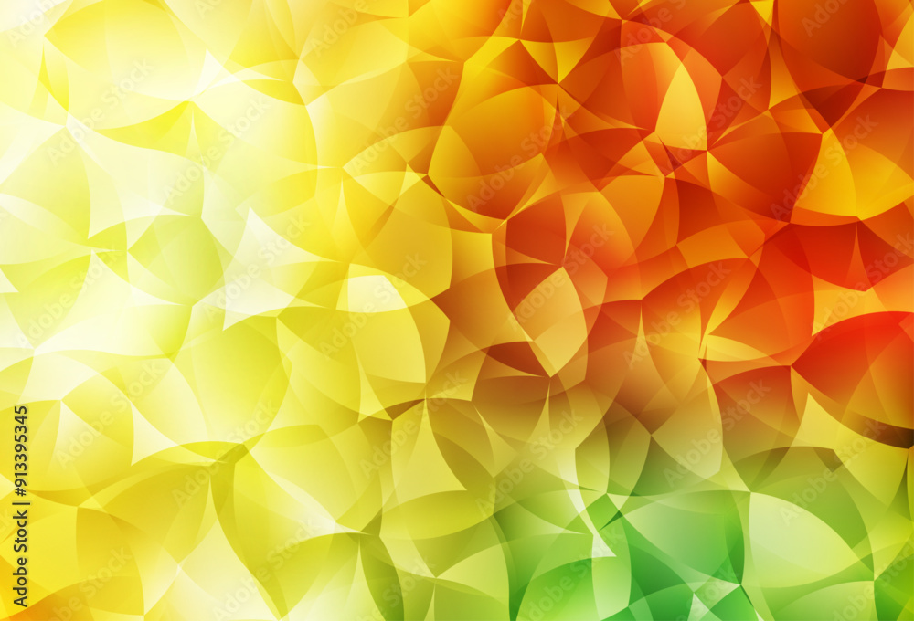 Poster light red, yellow vector gradient triangles pattern.