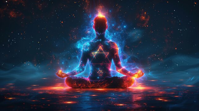 Meditation with chakra light on the body
