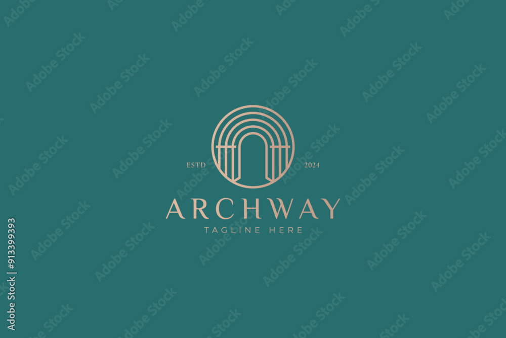 Wall mural Archway Logo Gate Column Frame Luxury Grand Palace Concept Circle Sign Symbol