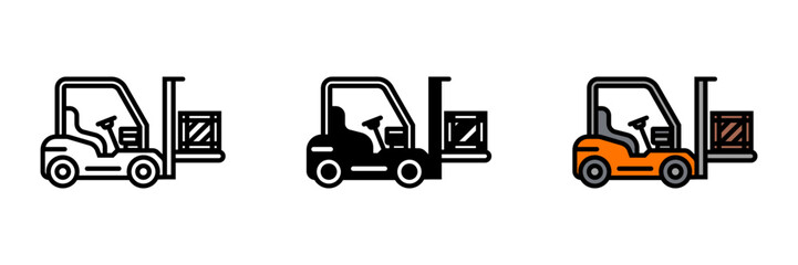 Forklift Icon, Vehicle with forks for lifting and moving heavy loads in warehouses and construction sites, crucial for logistics.