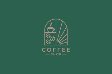 Coffee Shop Logo Cafe Bean Retro Style Frame Morning Breakfast Concept