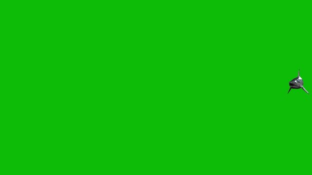 White Shark swimming from right and passing by on green screen, perspective view, 3D animation.