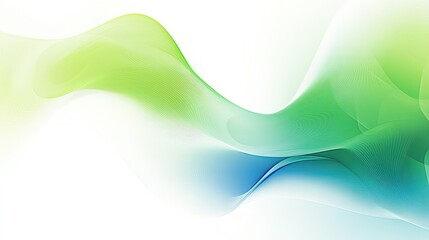 Abstract green and blue waves on a white background.
