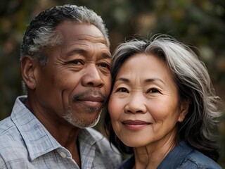 Naklejka premium Portrait of a couple of black man from Africa and white woman from Asia, individuals of different races