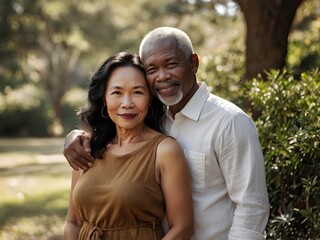 Obraz premium Portrait of a couple of black man from Africa and white woman from Asia, individuals of different races