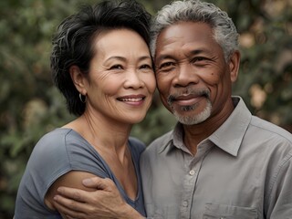 Obraz premium Portrait of a couple of black man from Africa and white woman from Asia, individuals of different races