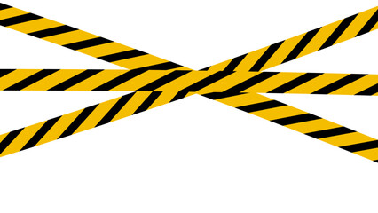 Сrossed police warning tape with yellow and black stripes, stretched caution ribbon, police line do not cross - Warning signs for your design on transparent background. vector illustration