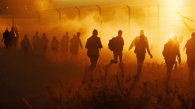 People running away from a dangerous situation.