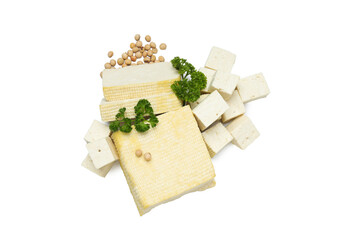 PNG, Chopped tofu with parsley, isolated on white background