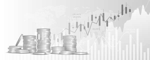 white background image technology concept financial investment graph Stock market trading information, banner design, advertising materials