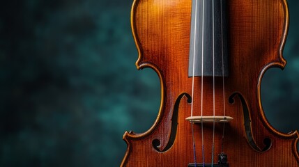 Close-Up of a Beautifully Crafted Violin, Showcasing the Fine Wood Grain and Strings with a Softly Blurred Background Highlighting the Instrument's Elegance
