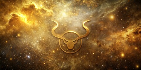 Astrology themed stock photo featuring a gold universe background with the Taurus zodiac symbol for a birthday present, starsign