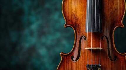 Close-Up of a Beautifully Crafted Violin, Showcasing the Fine Wood Grain and Strings with a Softly Blurred Background Highlighting the Instrument's Elegance