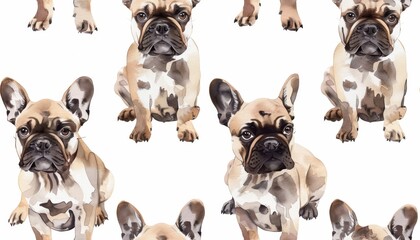 Fototapeta premium French Bulldog Sitting Pattern on White Background