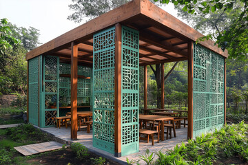 Green Dining Reimagined: Eco-Friendly Eating Pavilion with a Fresh Mint Green Theme 