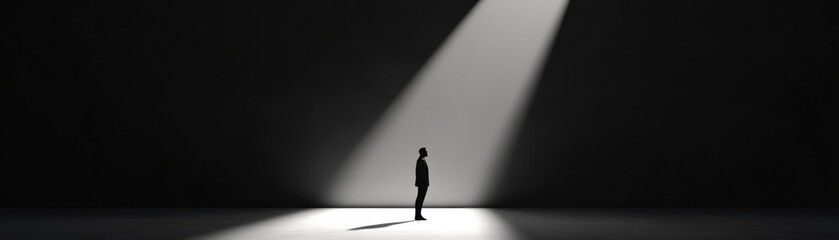 Fototapeta premium Journey to Enlightenment - Conceptual Image of a Figure Falling Towards Bright Light Amidst Darkness