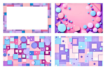 フレームデザイン　マスキングテープ風模様のカード4点　ゆめかわカラー　パステルピンク　水色　紫